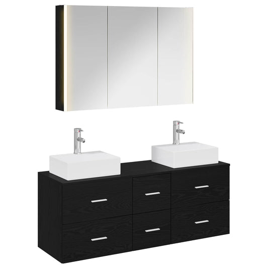 vidaXL Bathroom Furniture Set 4 pcs Black Oak