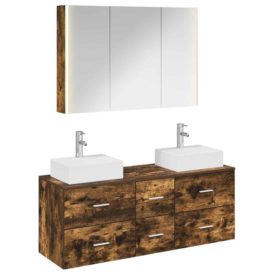 vidaXL Bathroom Furniture Set 4 pcs Smoked Oak