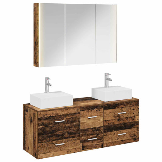 vidaXL Bathroom Furniture Set 4 pcs Old Wood Engineered Wood and Glass