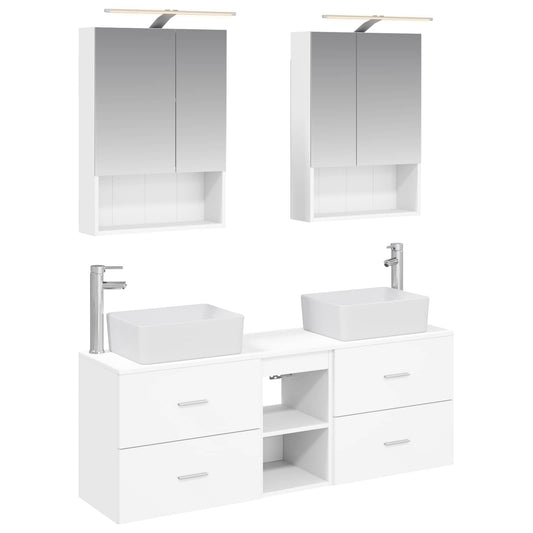vidaXL Bathroom Furniture Set 5 pcs White Engineered Wood and Glass