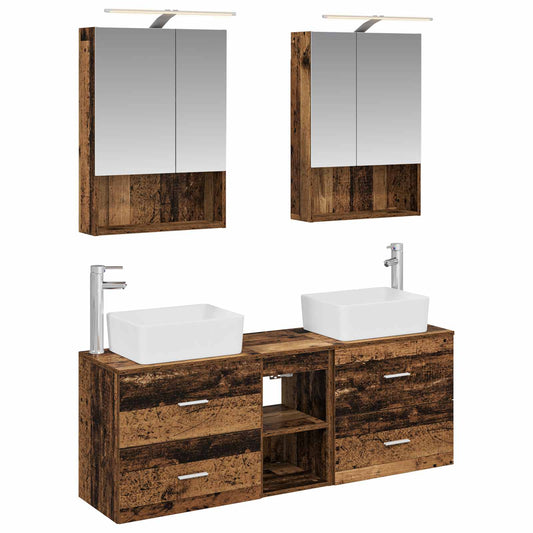vidaXL Bathroom Furniture Set 5 pcs Old Wood Engineered Wood and Glass