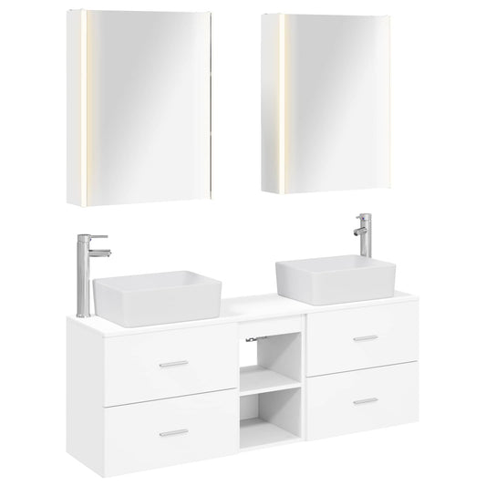 vidaXL Bathroom Furniture Set 5 pcs White Engineered Wood and Glass