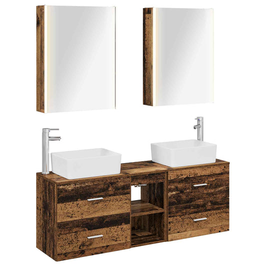 vidaXL Bathroom Furniture Set 5 pcs Old Wood Engineered Wood and Glass