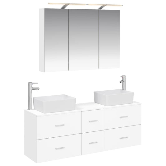 vidaXL Bathroom Furniture Set 4 pcs White Engineered Wood and Glass