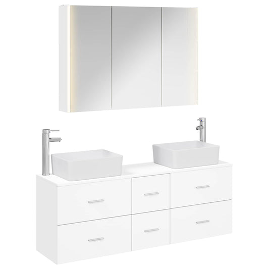 vidaXL Bathroom Furniture Set 4 pcs White Engineered Wood and Glass
