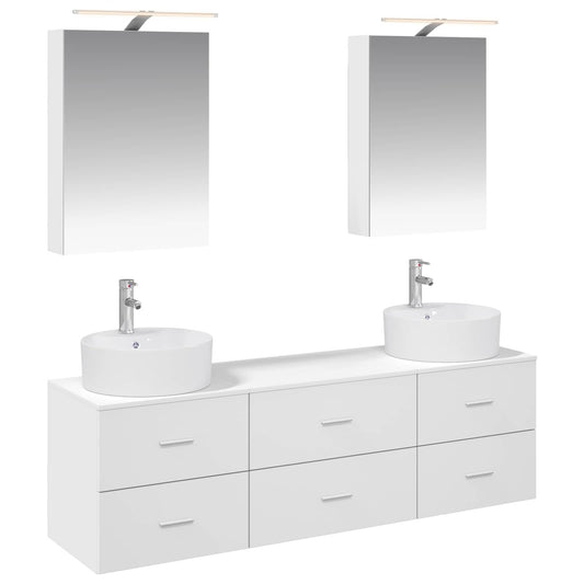 vidaXL Bathroom Furniture Set 5 pcs White Engineered Wood and Glass