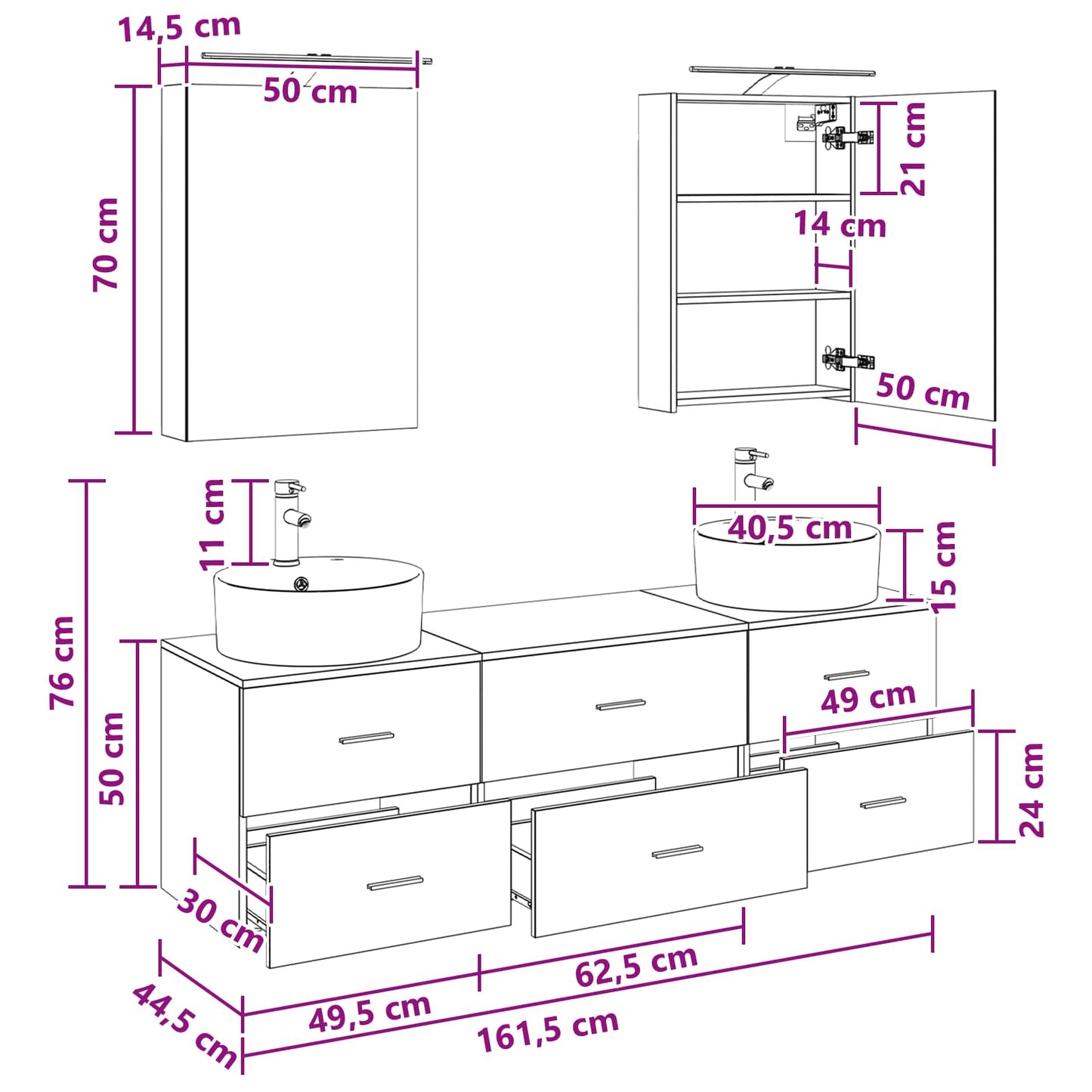 vidaXL Bathroom Furniture Set 5 pcs Grey Sonoma