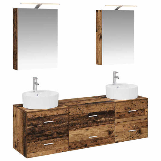 vidaXL Bathroom Furniture Set 5 pcs Old Wood Engineered Wood and Glass