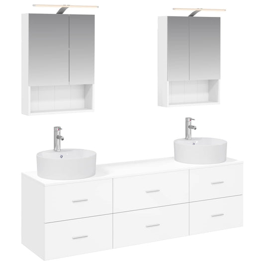 vidaXL Bathroom Furniture Set 5 pcs White Engineered Wood and Glass