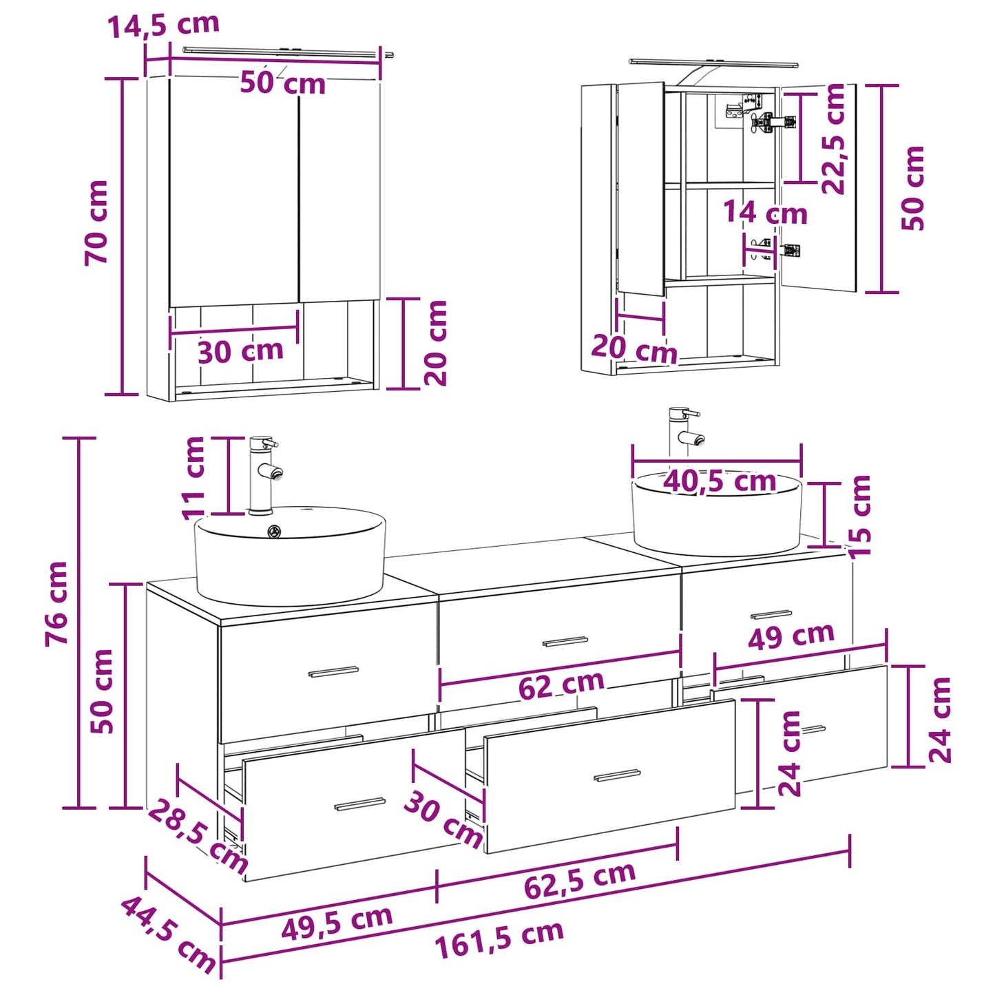 vidaXL Bathroom Furniture Set 5 pcs Black Oak