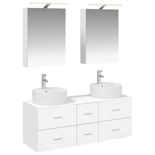 vidaXL Bathroom Furniture Set 5 pcs White Engineered Wood and Glass
