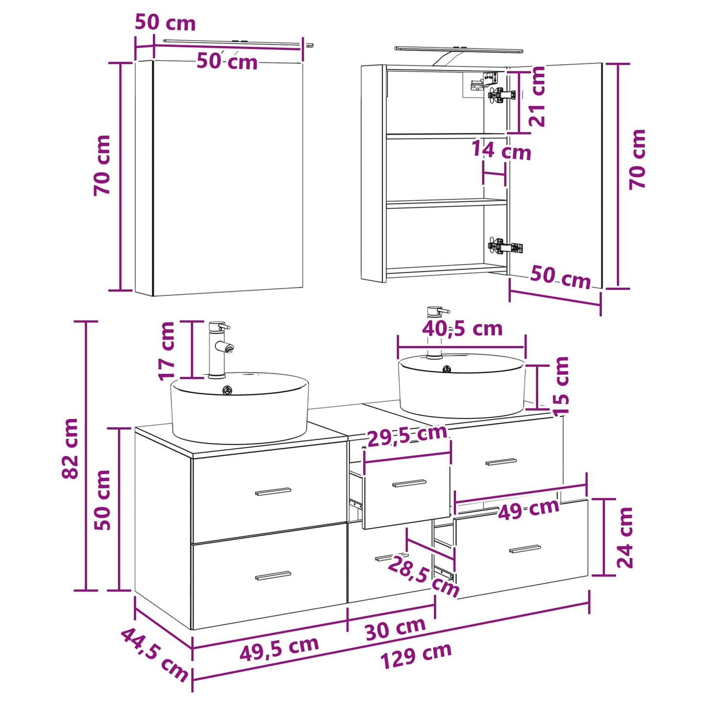 vidaXL Bathroom Furniture Set 5 pcs Concrete Grey