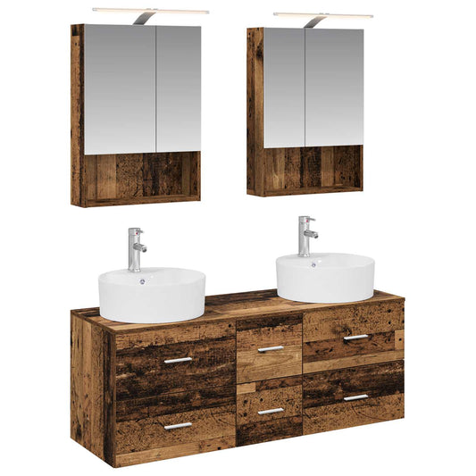 vidaXL Bathroom Furniture Set 5 pcs Old Wood Engineered Wood and Glass