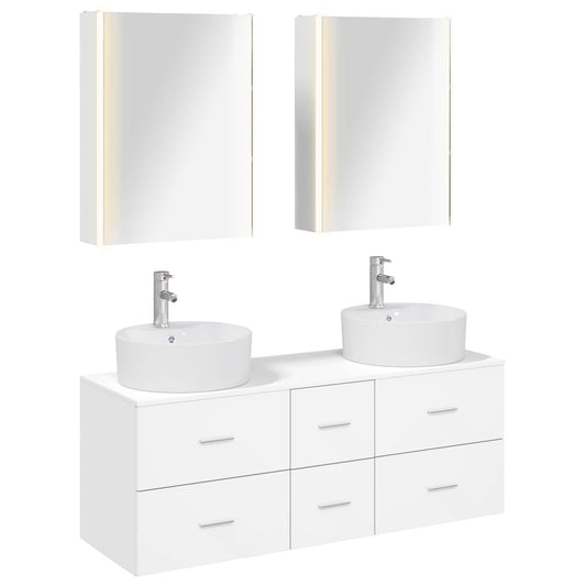 vidaXL Bathroom Furniture Set 5 pcs White Engineered Wood and Glass