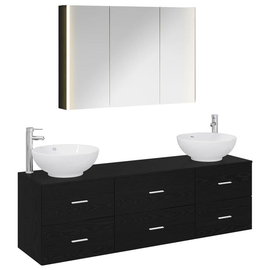 vidaXL Bathroom Furniture Set 4 pcs Black Oak