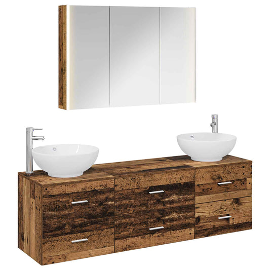 vidaXL Bathroom Furniture Set 4 pcs Old Wood Engineered Wood and Glass