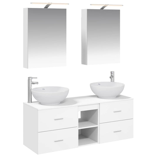 vidaXL Bathroom Furniture Set 5 pcs White Engineered Wood and Glass