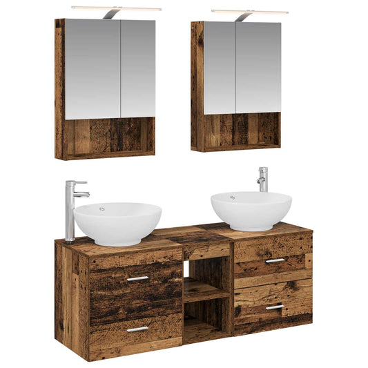 vidaXL Bathroom Furniture Set 5 pcs Old Wood Engineered Wood and Glass