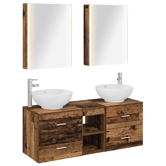 vidaXL Bathroom Furniture Set 5 pcs Old Wood Engineered Wood and Glass