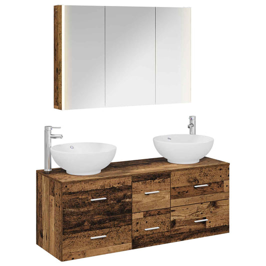 vidaXL Bathroom Furniture Set 4 pcs Old Wood Engineered Wood and Glass