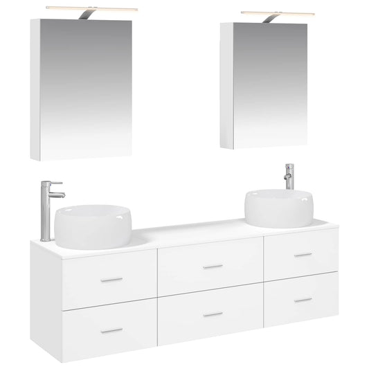 vidaXL Bathroom Furniture Set 5 pcs White Engineered Wood and Glass