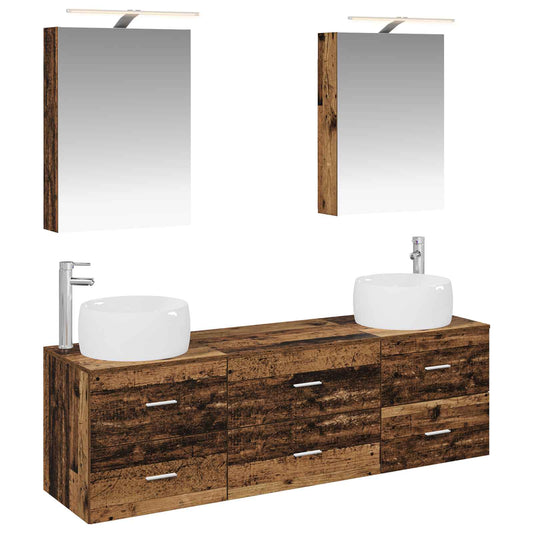 vidaXL Bathroom Furniture Set 5 pcs Old Wood Engineered Wood and Glass