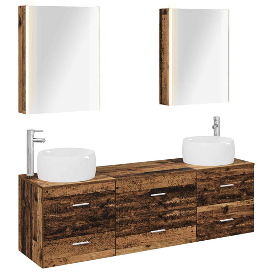 vidaXL Bathroom Furniture Set 5 pcs Old Wood Engineered Wood and Glass