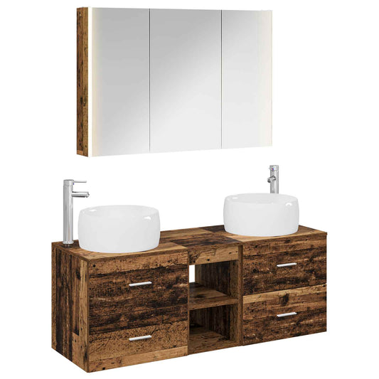 vidaXL Bathroom Furniture Set 4 pcs Old Wood Engineered Wood and Glass