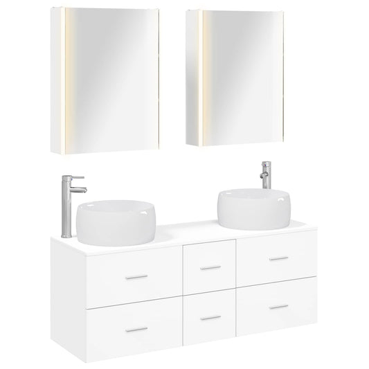 vidaXL Bathroom Furniture Set 5 pcs White Engineered Wood and Glass