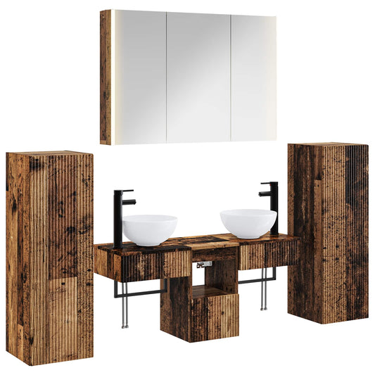 vidaXL Bathroom Furniture Set 6 pcs Old Wood Engineered Wood and Glass