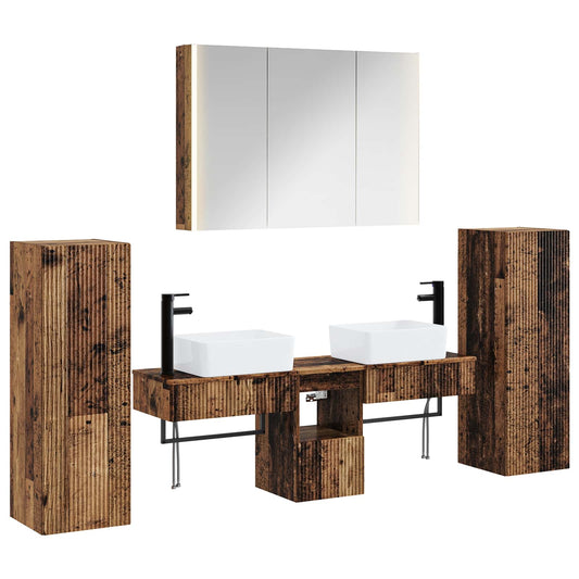 vidaXL Bathroom Furniture Set 6 pcs Old Wood Engineered Wood and Glass
