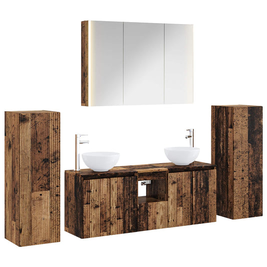 vidaXL Bathroom Furniture Set 6 pcs Old Wood Engineered Wood and Glass