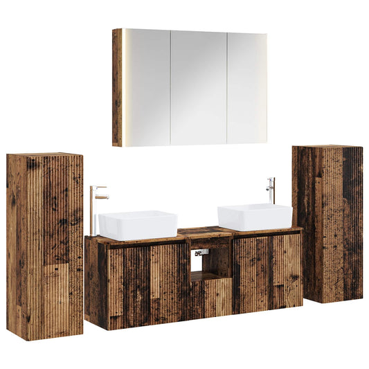 vidaXL Bathroom Furniture Set 6 pcs Old Wood Engineered Wood and Glass