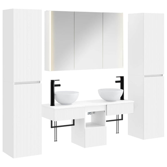 vidaXL Bathroom Furniture Set 6 pcs White Engineered Wood and Glass