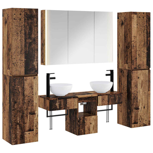 vidaXL Bathroom Furniture Set 6 pcs Old Wood Engineered Wood and Glass