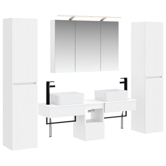 vidaXL Bathroom Furniture Set 6 pcs White Engineered Wood and Glass