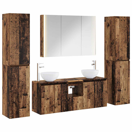 vidaXL Bathroom Furniture Set 6 pcs Old Wood Engineered Wood and Glass