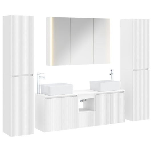 vidaXL Bathroom Furniture Set 6 pcs White Engineered Wood and Glass