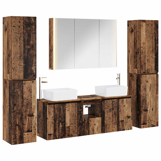 vidaXL Bathroom Furniture Set 6 pcs Old Wood Engineered Wood and Glass