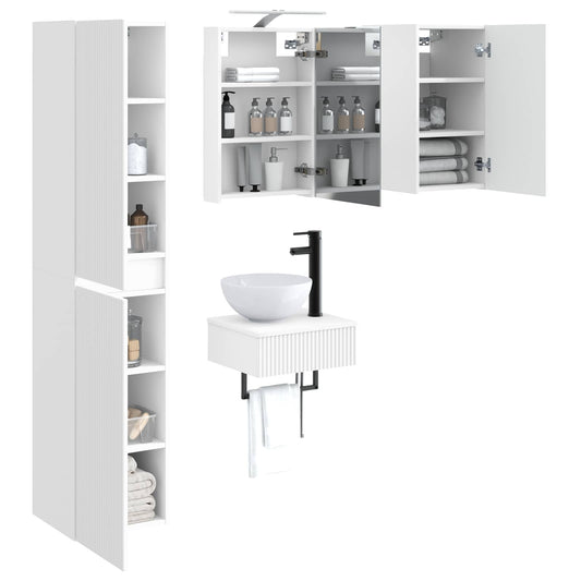 vidaXL Bathroom Furniture Set 5 pcs White Engineered Wood and Glass
