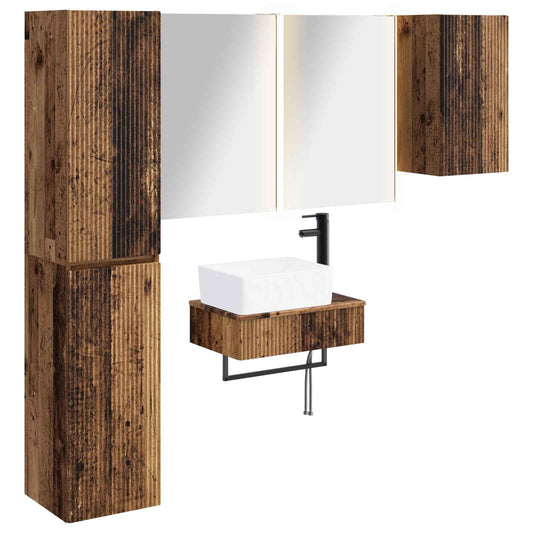 vidaXL Bathroom Furniture Set 5 pcs Old Wood Engineered Wood and Glass