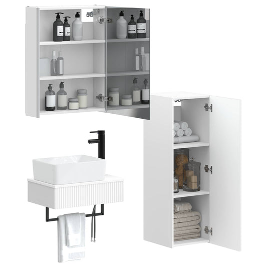 vidaXL Bathroom Furniture Set 4 pcs White Engineered Wood and Glass
