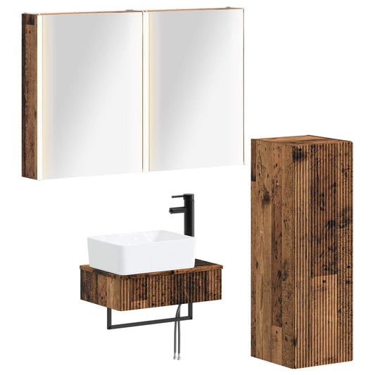 vidaXL Bathroom Furniture Set 4 pcs Old Wood Engineered Wood and Glass