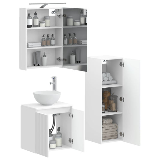 vidaXL Bathroom Furniture Set 4 pcs White Engineered Wood and Glass
