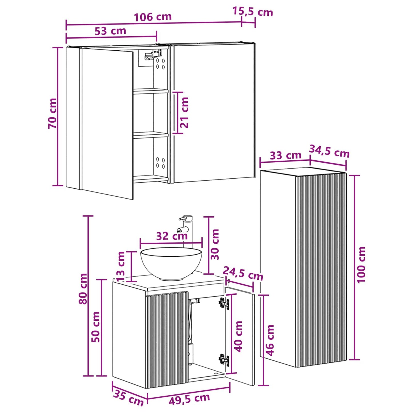 vidaXL Bathroom Furniture Set 4 pcs Sonoma Oak