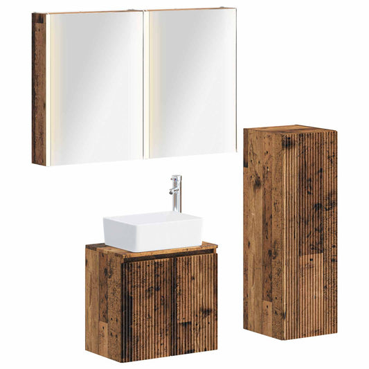 vidaXL Bathroom Furniture Set 4 pcs Old Wood Engineered Wood and Glass