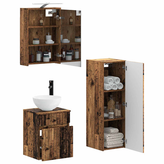 vidaXL Bathroom Furniture Set 4 pcs Old Wood Engineered Wood and Glass