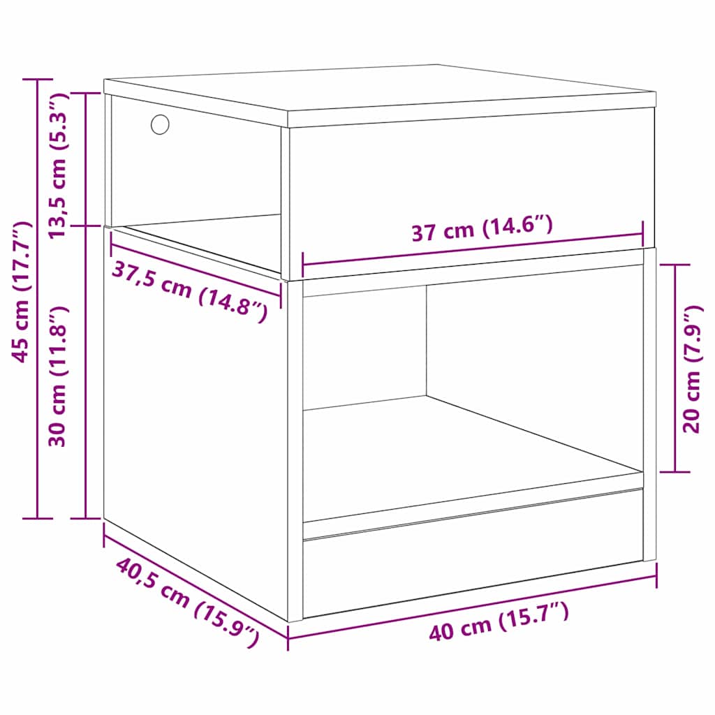 vidaXL End Table Black Oak 40.5 x 40 x 45 cm Engineered Wood