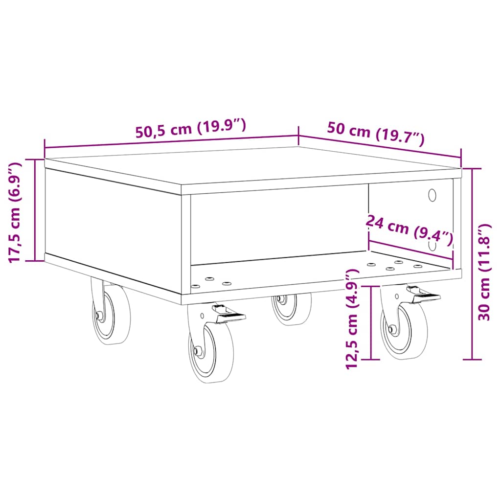 vidaXL Side Table with Wheels White 50.5 x 50 x 30 cm Engineered Wood