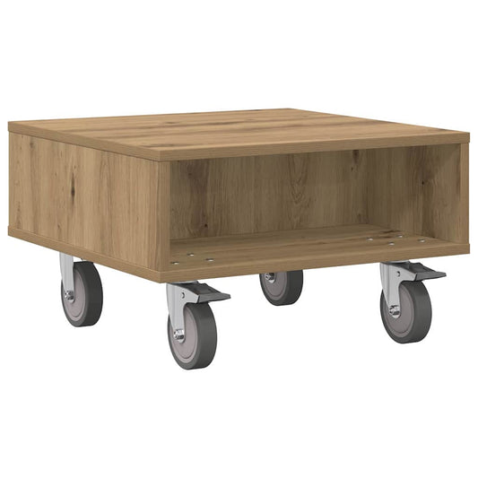 vidaXL Side Table with Wheels Artisan Oak 50.5 x 50 x 30 cm